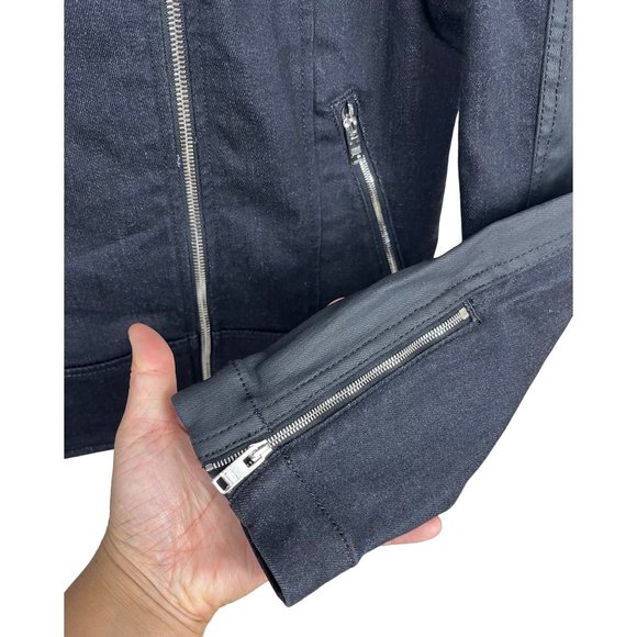 7 for All Mankind Black Denim Faux Leather Zip-up Moto Jacket size L - Picture 7 of 9